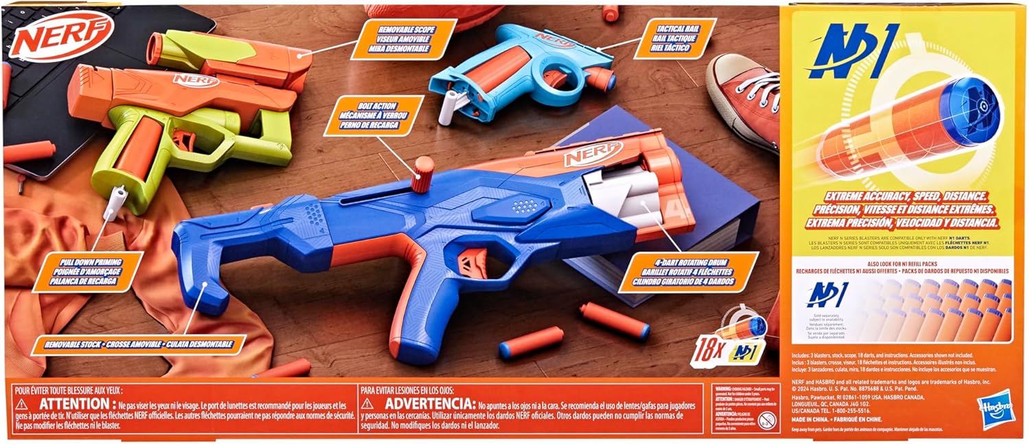 Nerf N Series Gear Up Pack, 3X Blasters, 18 Nerf N1 Darts, Kids Gifts, Outdoor Games, Ages 8+