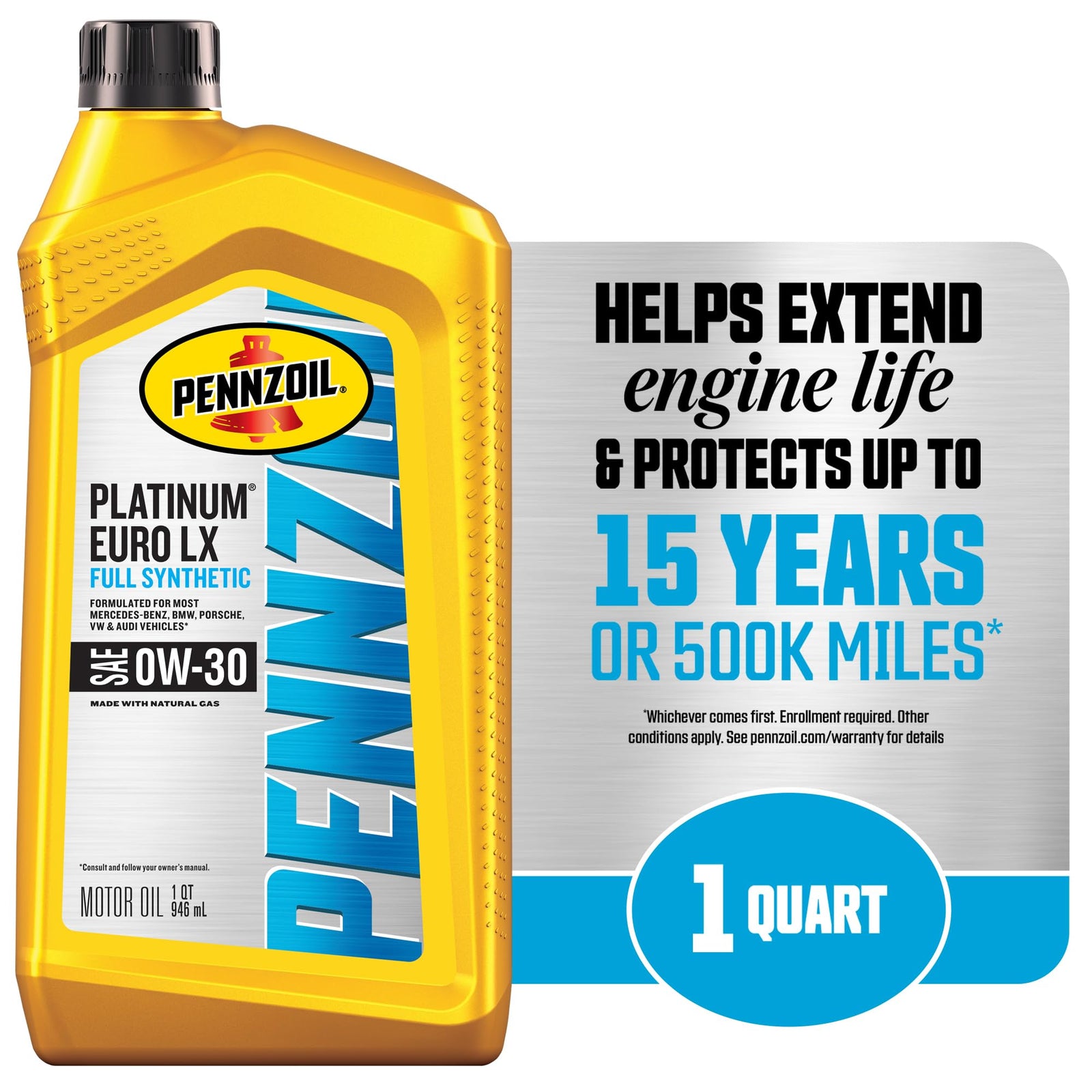 Pennzoil Platinum Euro L Full Synthetic 5W-30 Motor Oil, 5 Quart (3 Pack)