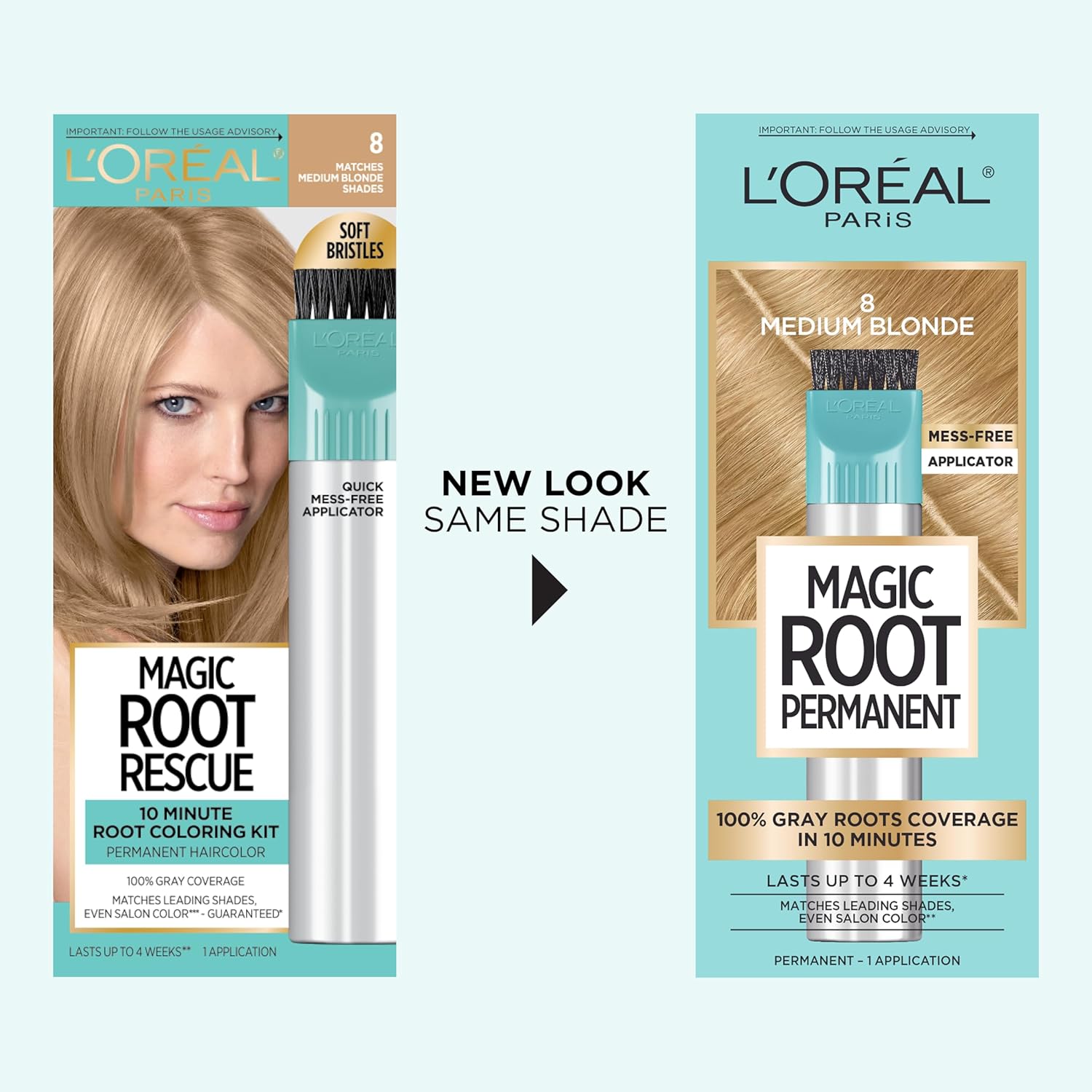 L’Oréal Paris Magic Root Permanent Hair Color, 10 Minute Hair Dye Kit to Rescue Roots with 100% Gray Hair Coverage, 8 Medium Blonde, 2 Pack (Packaging May Vary)