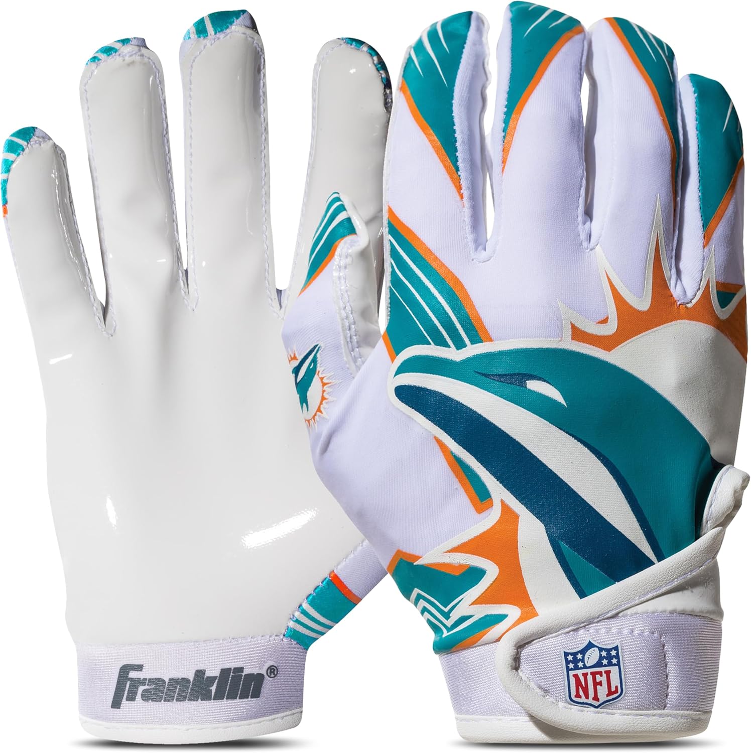 Franklin Sports Youth NFL Football Receiver Gloves - Kids Football Gloves Pair - NFL Team Logos and Silicone Palm