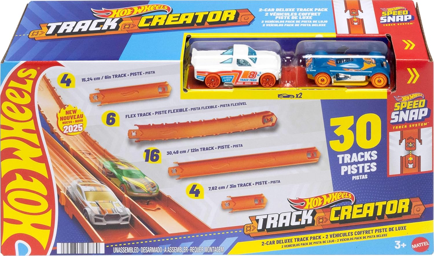 Hot Wheels Toy Car Track Set, Track Creator Deluxe Pack & 2 1:64 Scale Die-Cast Vehicles, 25 Feet of Different Length Speed Snap Track & Connectors (Amazon Exclusive)