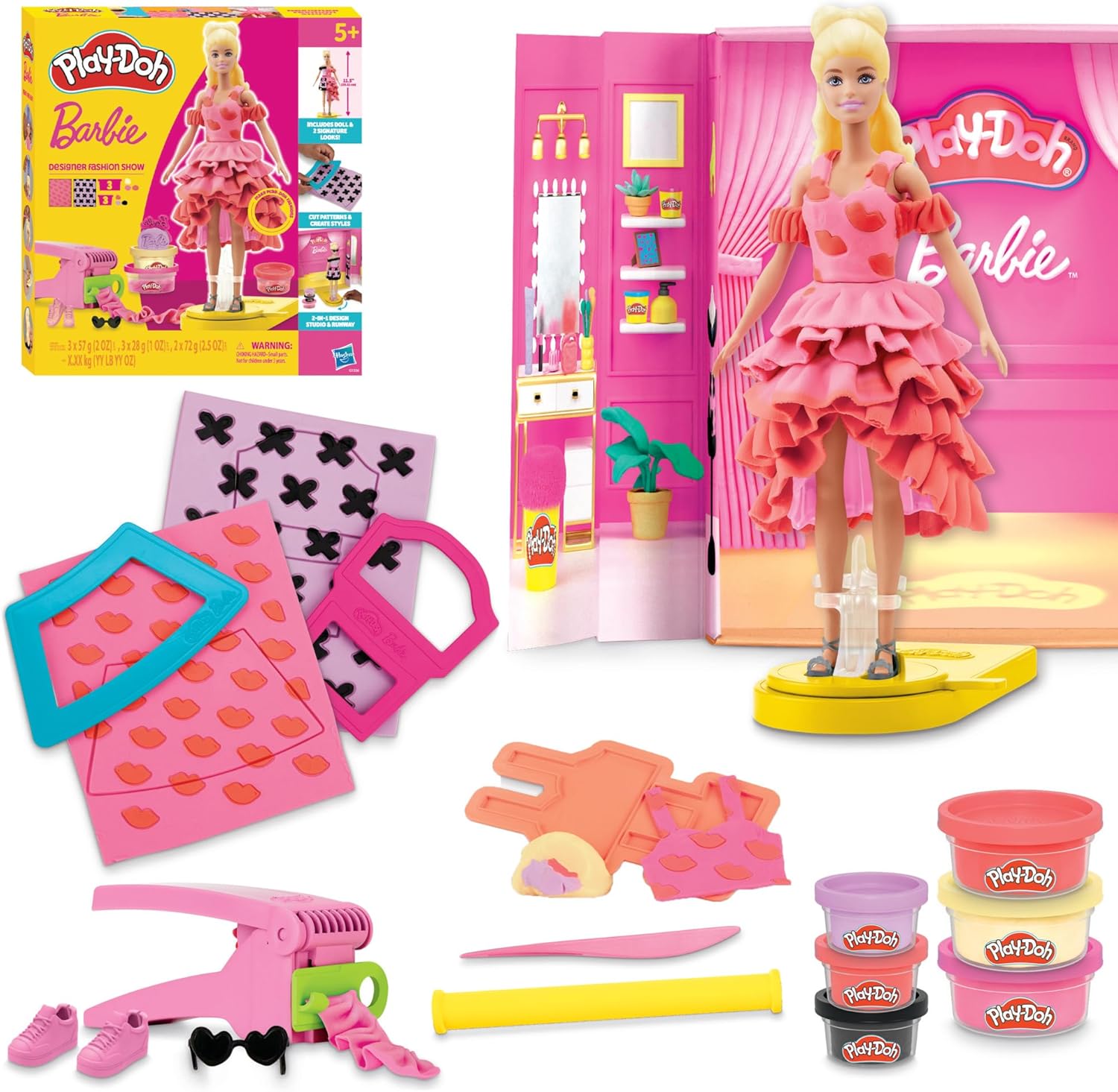 Play-Doh Barbie Designer Fashion Show Set, Make Doll Clothes with 21 Fashion Accessories & Modeling Compound, Kids Arts & Crafts for Girls & Boys, Ages 5+