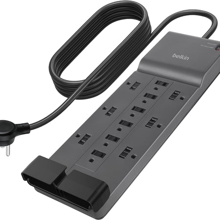 Belkin 12-Outlet Surge Protector Power Strip w/ 12 AC Outlets & 8ft Flat Plug, UL-Listed Heavy-Duty Extension Cord for Home, Office, Travel, Computer, Laptop, Charger - 3,940 Joules, Pack of 3