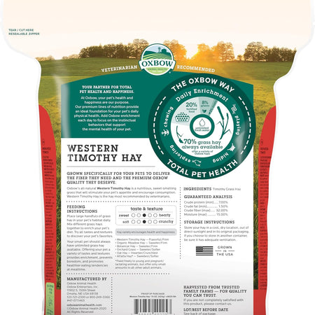 Oxbow Timothy Hay, Rabbit & Guinea Pig Hay, High Fiber for Digestive Health, Grown in the USA, Veterinarian Recommended Small Pet Supplies, for Rabbits, Guinea Pigs, & Chinchillas, 15 oz.