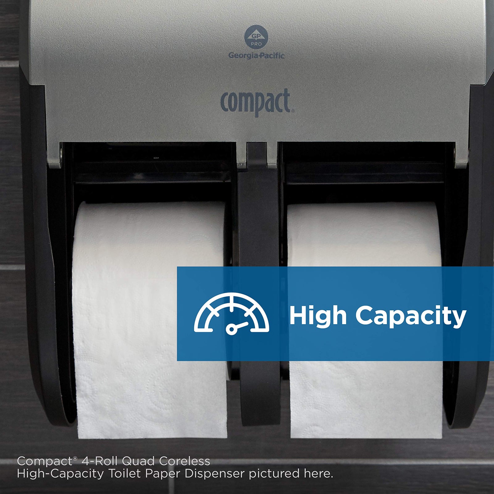 Georgia-Pacific Compact 2-Roll Side-by-Side Coreless High-Capacity Toilet Paper Dispenser by GP PRO (Georgia-Pacific), Stainless, 56798, 10.120" W x 6.750" D x 7.120" H, Stainless Steel