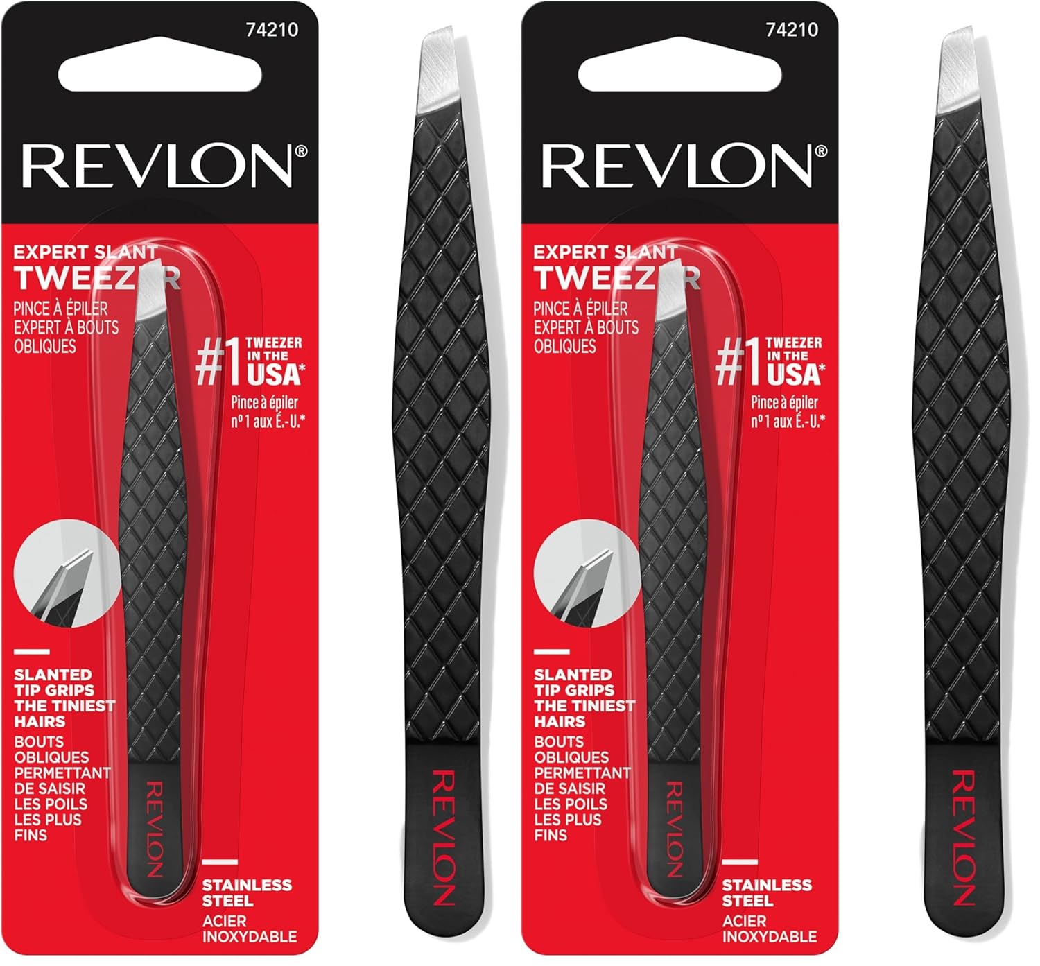 Revlon Ceramic Slanted Tip Tweezers, Precision For Eyebrow Shaping and Fine Hair Removal, Stocking Stuffer for Women & Men, Stainless Steel Body, 1 count