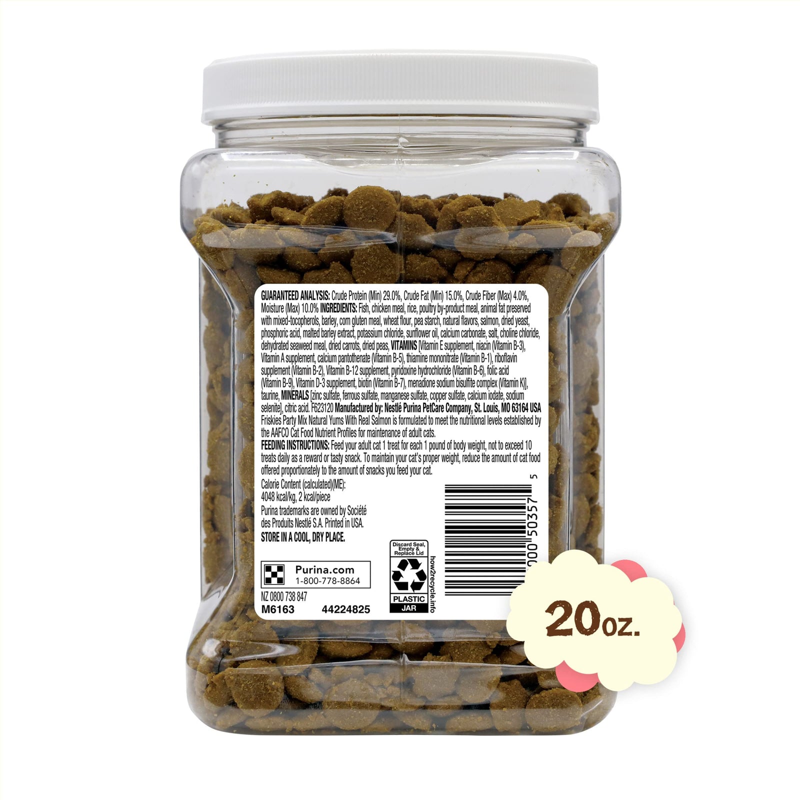 Purina Friskies Natural Cat Treats, Party Mix Natural Yums With Real Salmon and Vitamins, Minerals & Nutrients - (Pack of 10) 2.1 Oz. Pouches