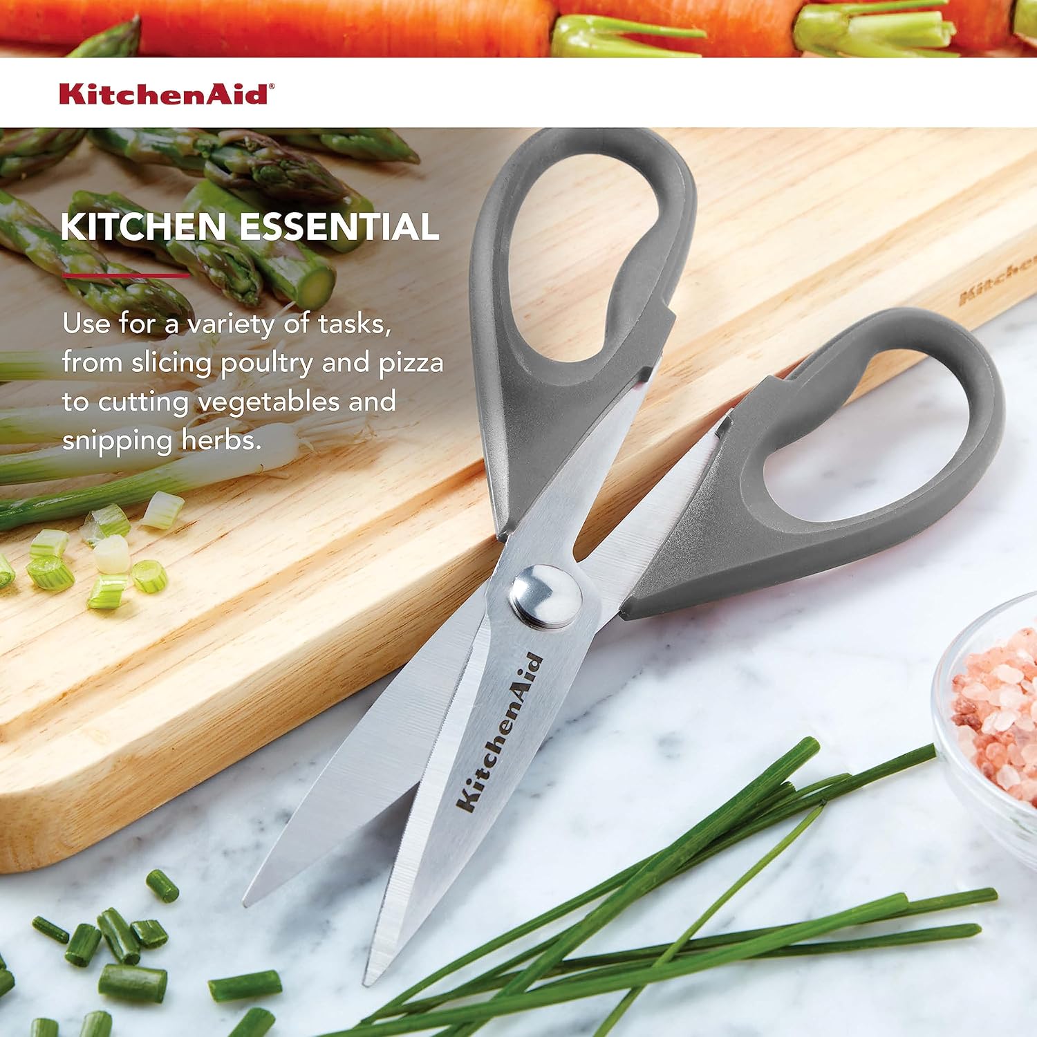 KitchenAid All Purpose Kitchen Shears with Protective Sheath Durable Stainless Steel Scissors, Dishwasher Safe, Soft Grip Comfort Handle, 8.72 Inch, Aqua Sky