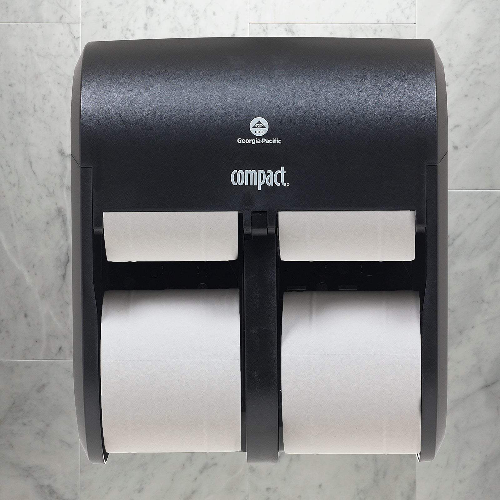 Georgia-Pacific Compact 2-Roll Side-by-Side Coreless High-Capacity Toilet Paper Dispenser by GP PRO (Georgia-Pacific), Stainless, 56798, 10.120" W x 6.750" D x 7.120" H, Stainless Steel