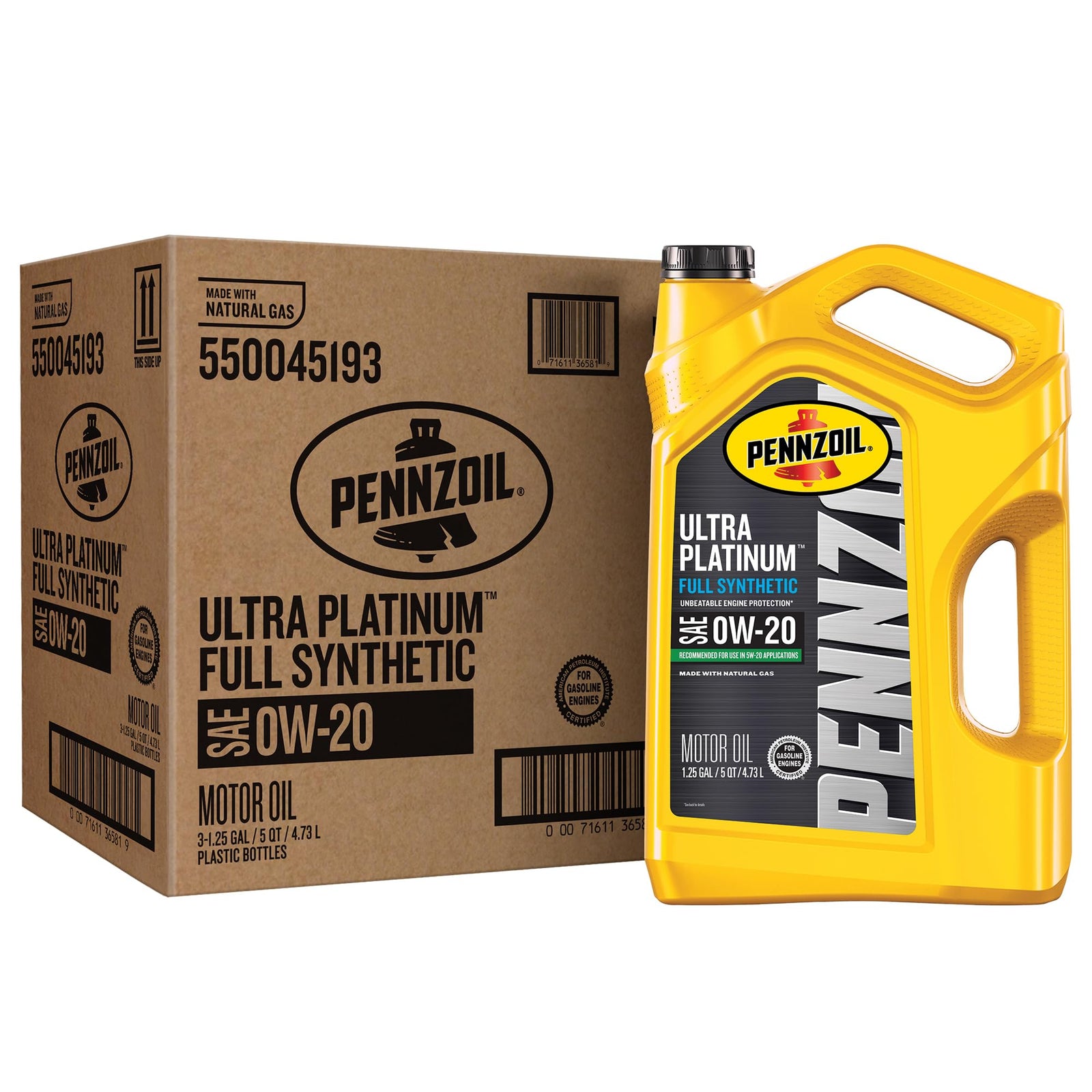 Pennzoil Ultra Platinum Full Synthetic 0W-20 Motor Oil, 1 Quart (6 Pack)