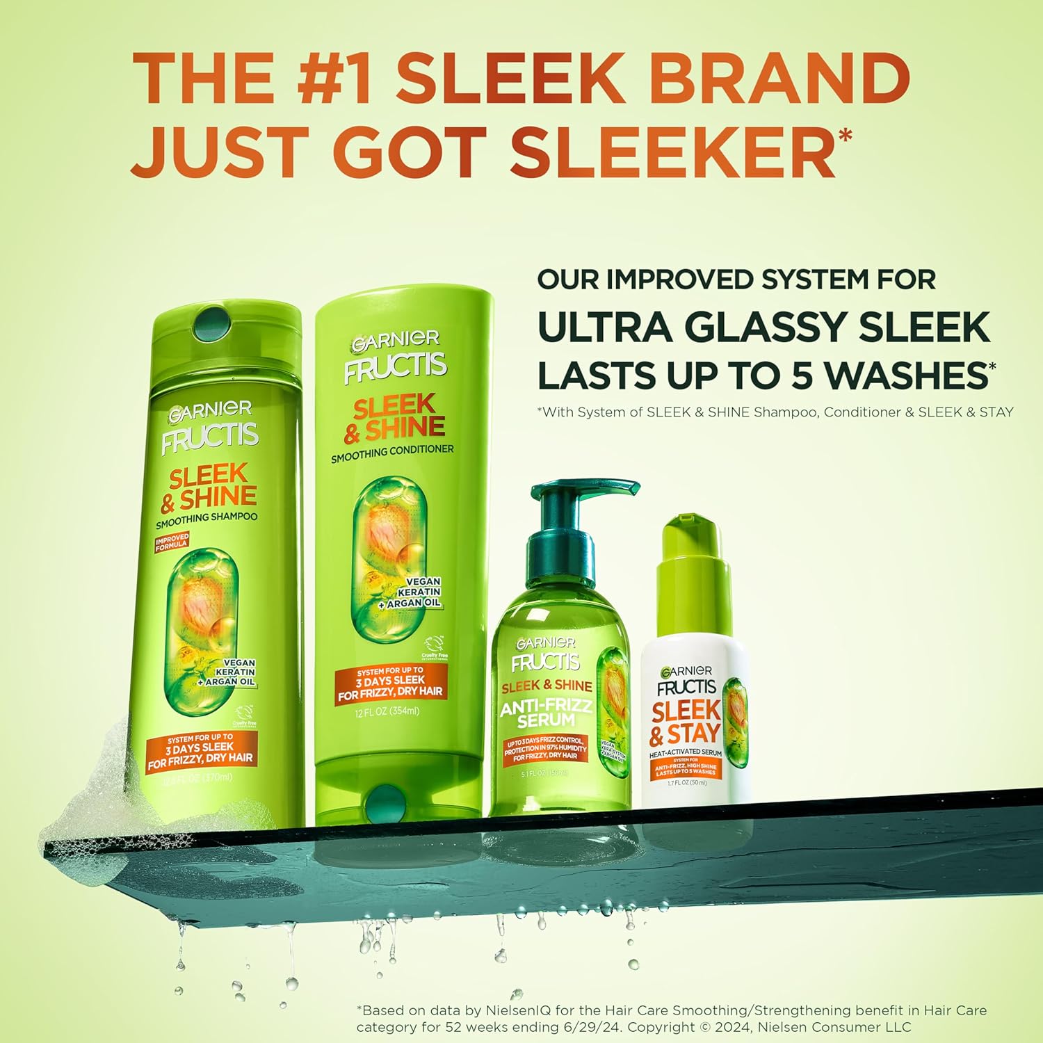 Garnier Fructis Sleek & Shine Shampoo, Conditioner + Anti-Frizz Serum Set for Frizzy, Dry Hair, Argan Oil (3 Items), 1 Kit (Packaging May Vary)
