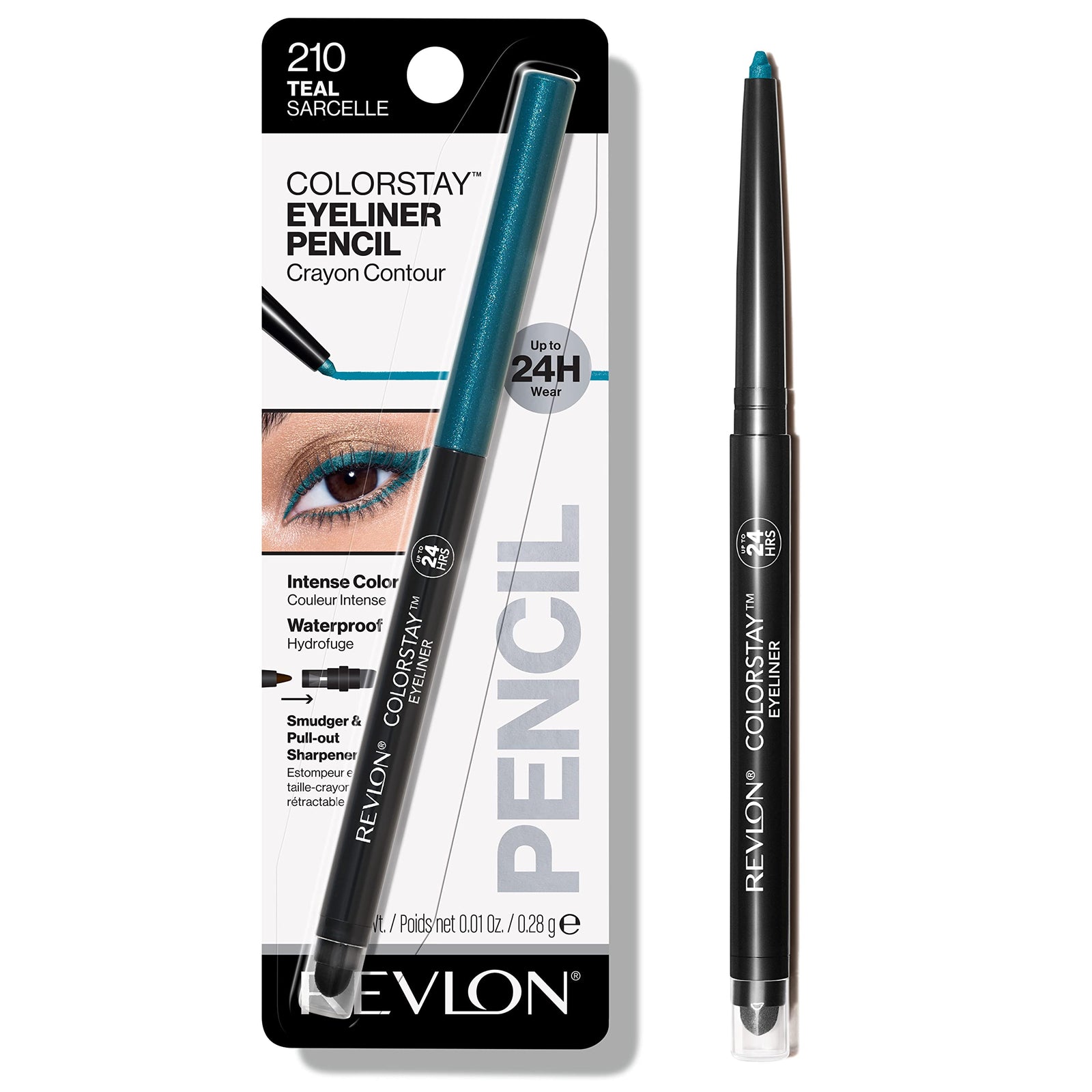 Revlon ColorStay Pencil Waterproof Eyeliner, Smudge-Proof, Eye Makeup with Built-In Sharpener, Stocking Stuffer for Women, 201 Black, 0.01 oz