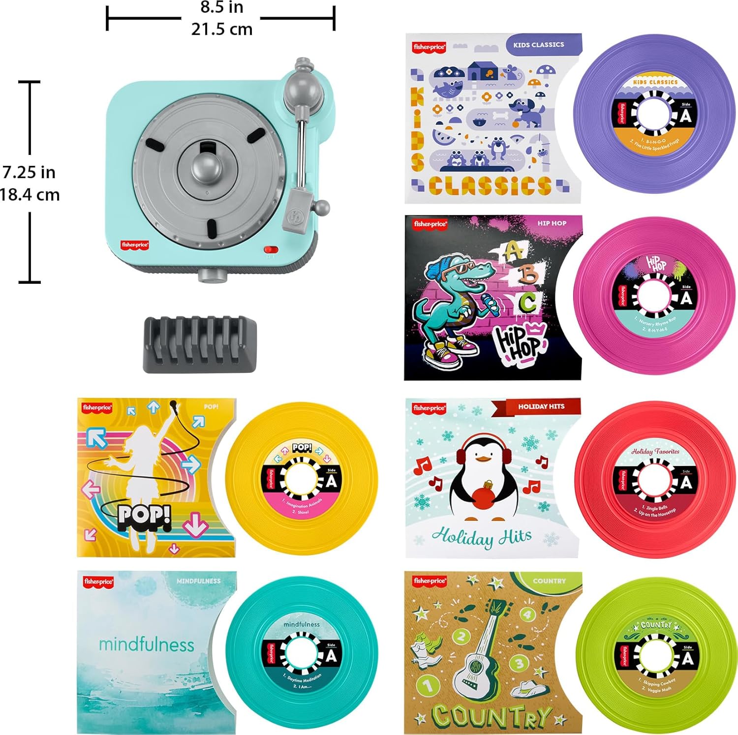Fisher-Price Musical Toy Deluxe Rockin’ Record Player Pretend Turntable with 6 Albums for Preschool Play Plus Bonus Exclusive Holiday Album Kids Ages 3+ Years (Amazon Exclusive)