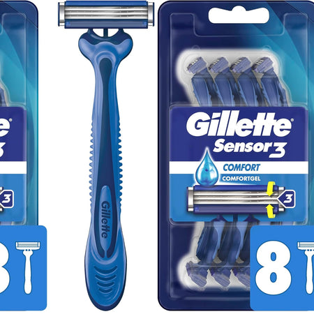 Gillette Sensor3 Comfort, 8 Count | Disposable | For Men | Lubrastrip | Pack of 2