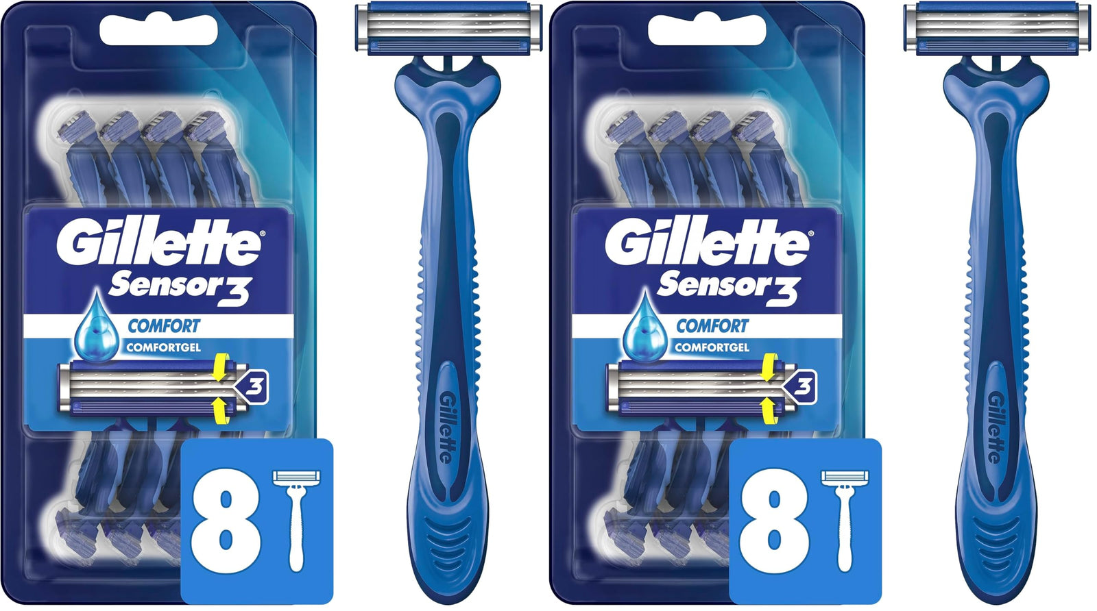 Gillette Sensor3 Comfort, 8 Count | Disposable | For Men | Lubrastrip | Pack of 2