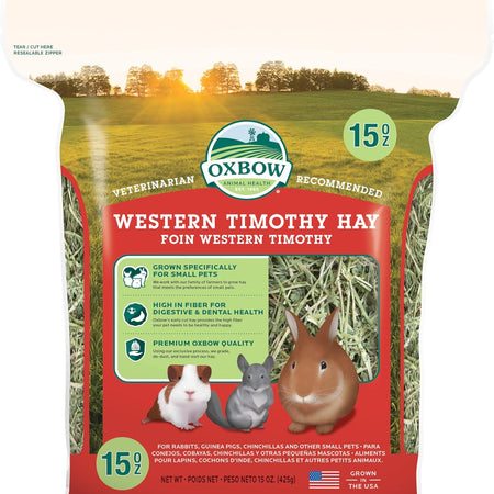 Oxbow Timothy Hay, Rabbit & Guinea Pig Hay, High Fiber for Digestive Health, Grown in the USA, Veterinarian Recommended Small Pet Supplies, for Rabbits, Guinea Pigs, & Chinchillas, 15 oz.