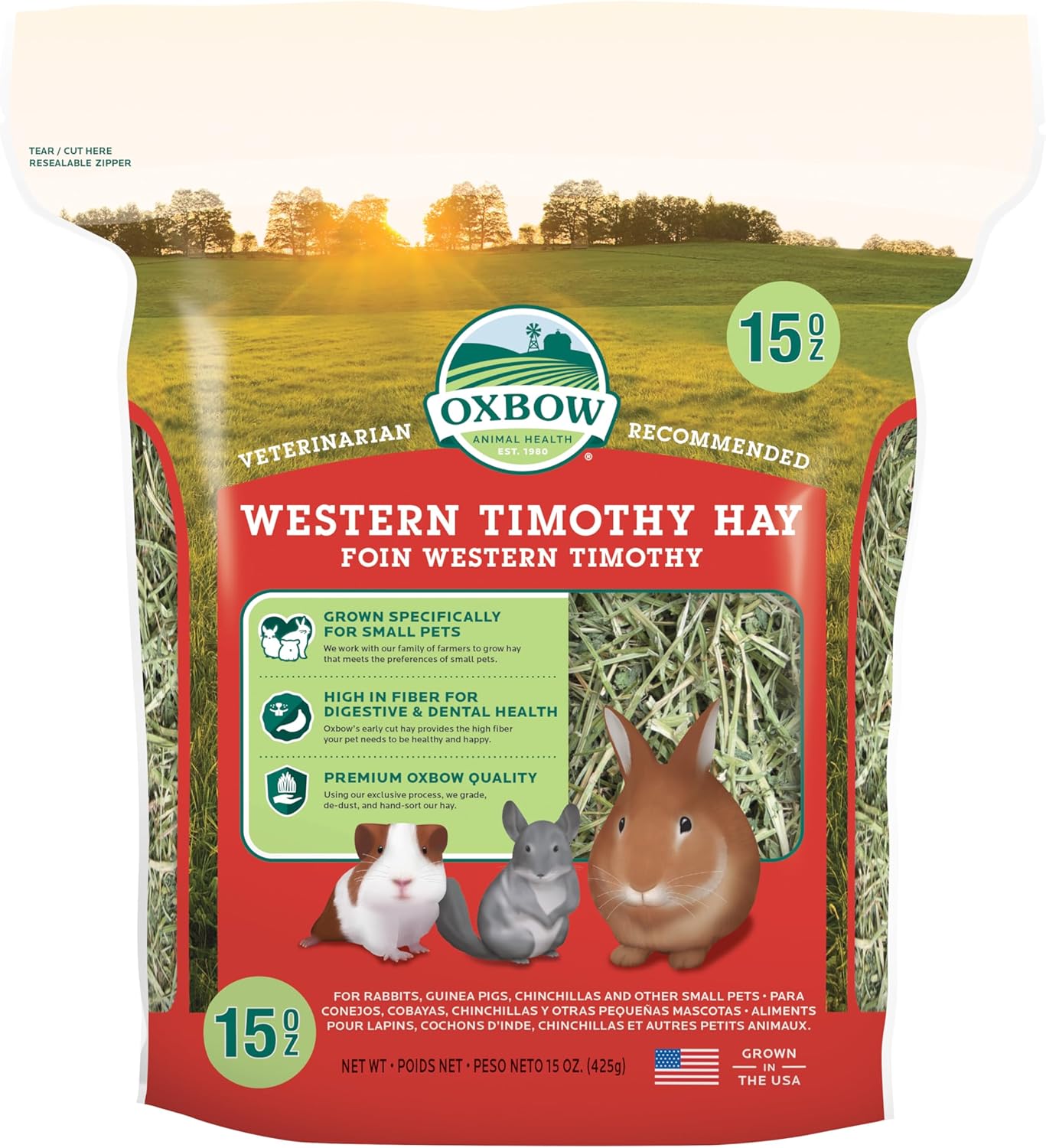 Oxbow Western Timothy Hay, Guinea Pig Hay, Small Pet Bunny Supplies, All Natural Grass for Guinea Pig, Bunny, Chinchilla & Hamster, Oxbow Rabbit Supplies for Bunnies, 90 oz. bag