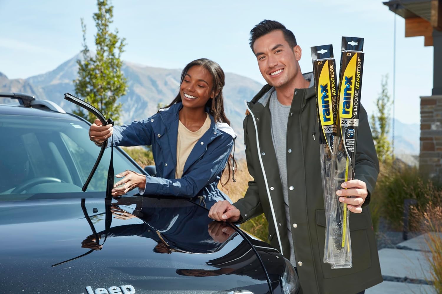 Rain-X Silicone AdvantEdge Wiper Blade 20" Windshield Wiper Blades Replacement, All-Weather Performance Lasts 2X Longer, Premium Beam, Installock Adapter for Easy Fit (Pack of 1)