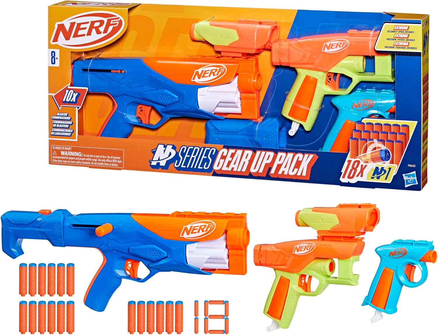 Nerf N Series Gear Up Pack, 3X Blasters, 18 Nerf N1 Darts, Kids Gifts, Outdoor Games, Ages 8+