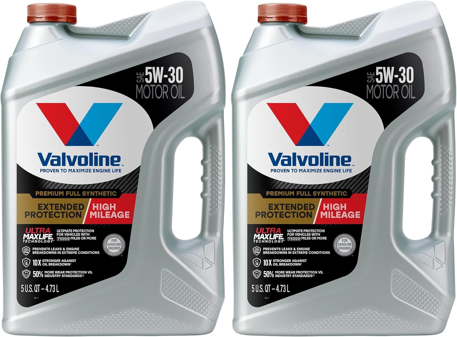 Valvoline Full Synthetic High Mileage with MaxLife Technology SAE 0W-20 Motor Oil 5 QT, Case of 3