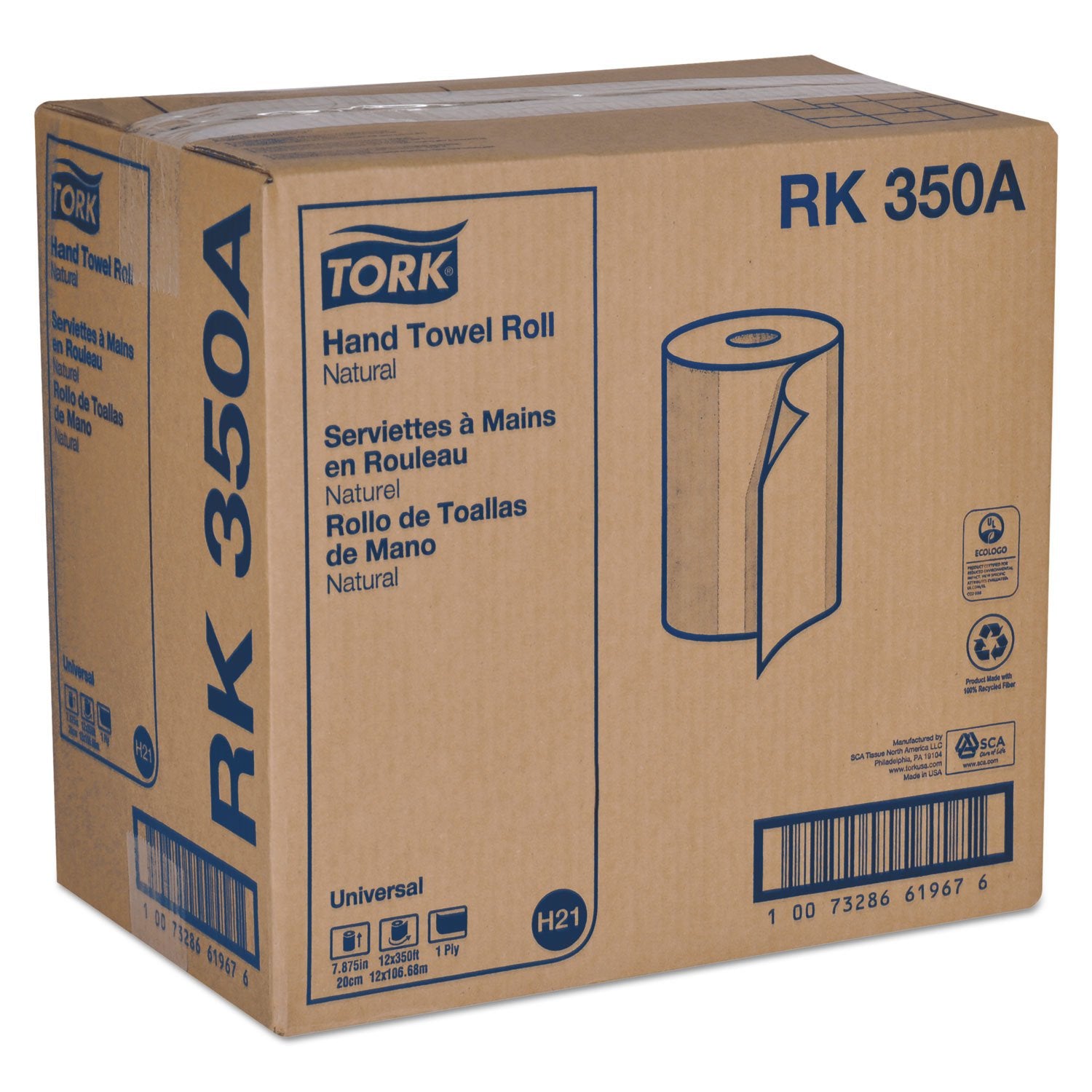 Tork Hand Towel Roll, Natural, Universal, H80, Extra Large, 100% Recycled, 1-Ply, 6 Rolls x 1000 ft, 8031000
