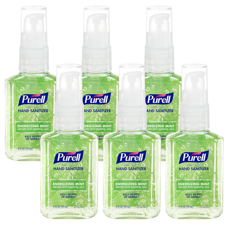 Purell Advanced Hand Sanitizer Gel Infused with Essential Oils, Energizing Mint, 2 fl oz Travel-Size Pump Bottle (Pack of 6) - 3907-04-EC