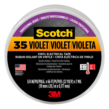 3M Scotch Vinyl Color Coding Electrical Tape 35, 3/4 in x 66 ft, Violet - 11271-BA-5