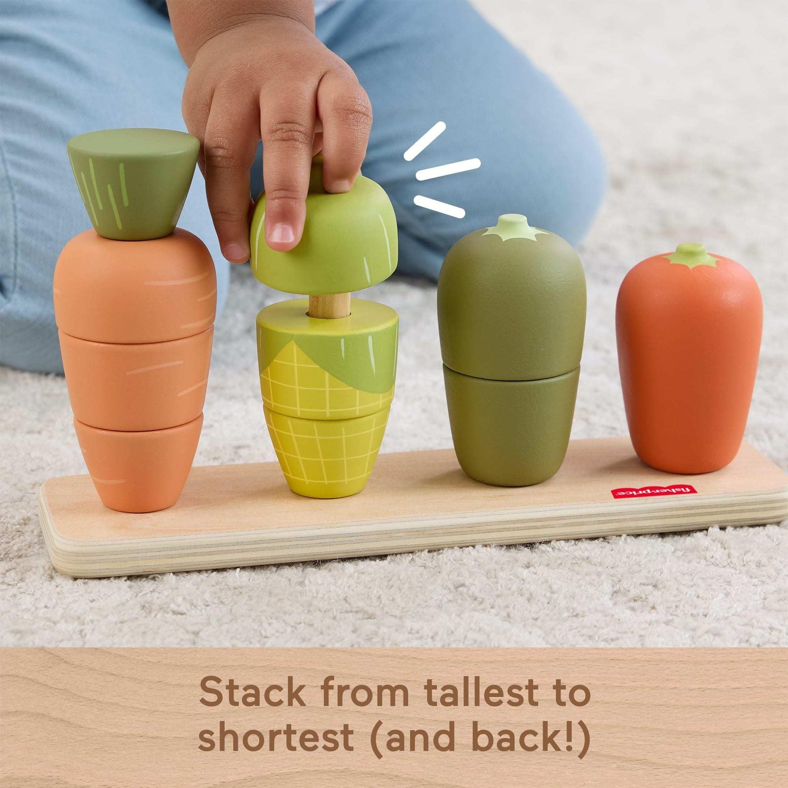 Fisher-Price Wood Toddler Toy Veggie Stacker, Tiny Garden Wooden Sorting & Stacking Activity for Preschool Kids Ages 18+ Months (Amazon Exclusive)