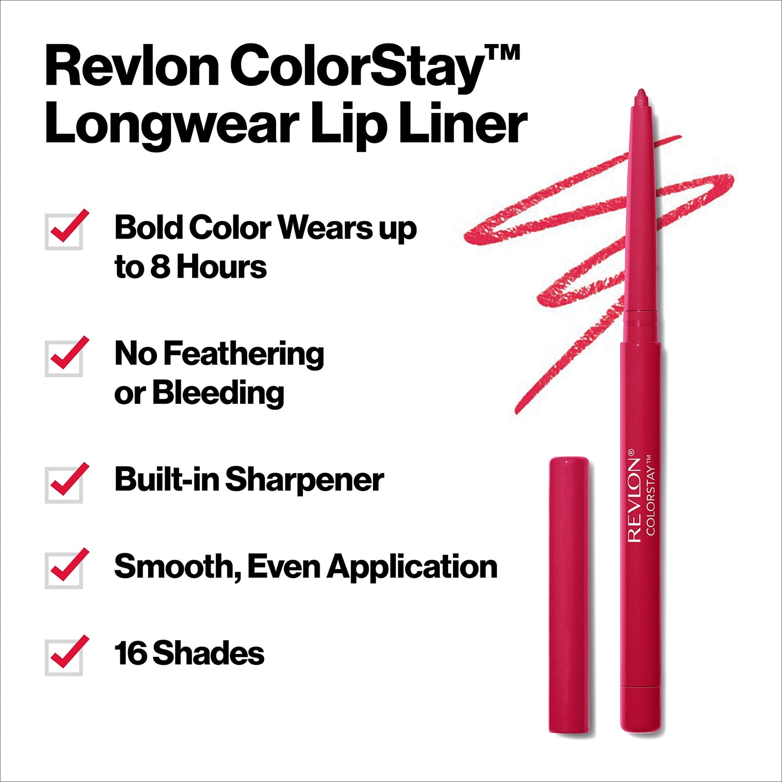 Revlon Colorstay Lip Liner Makeup with Built-in-Sharpener, Longwear Rich Colors, Stocking Stuffer for Women, 660 Mauve, 0.01 oz