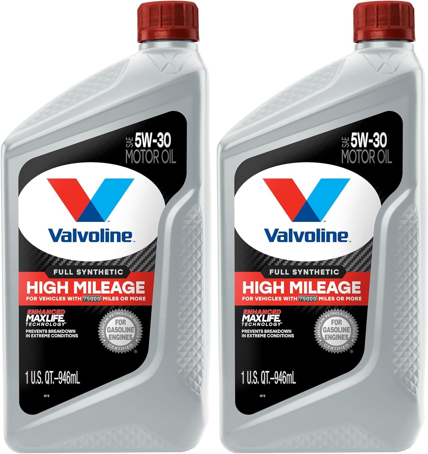 Valvoline Full Synthetic High Mileage with MaxLife Technology SAE 0W-20 Motor Oil 5 QT, Case of 3