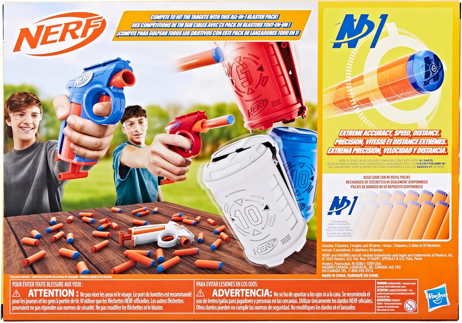 Nerf N Series Backyard Triple Pack, Includes 3 Flex Blasters, 3 Targets, 30 N1 Darts, Christimas Stocking Stuffer Gifts, Ages 8+ (Amazon Exclusive)