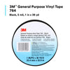 3M Vinyl Tape 764, General Purpose, 2 in x 36 yd, Black, 1 Roll, Light Traffic Floor Marking Tape, Social Distancing, Color Coding, Safety, Bundling
