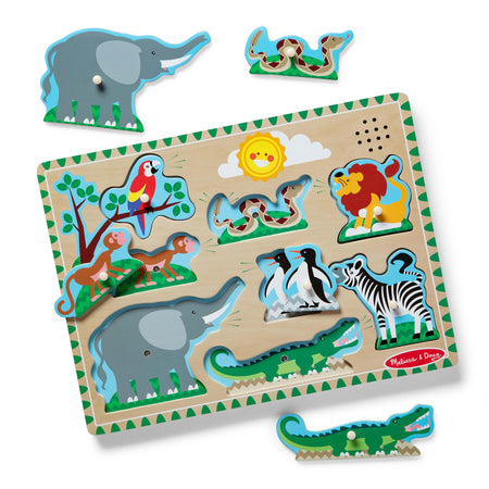 Melissa & Doug Zoo Pet Animals Sound Puzzle – 8-Piece Wooden Peg Puzzle with Light-Activated Sounds, Music Learning Toy for Toddlers and Preschoolers Ages 2+
