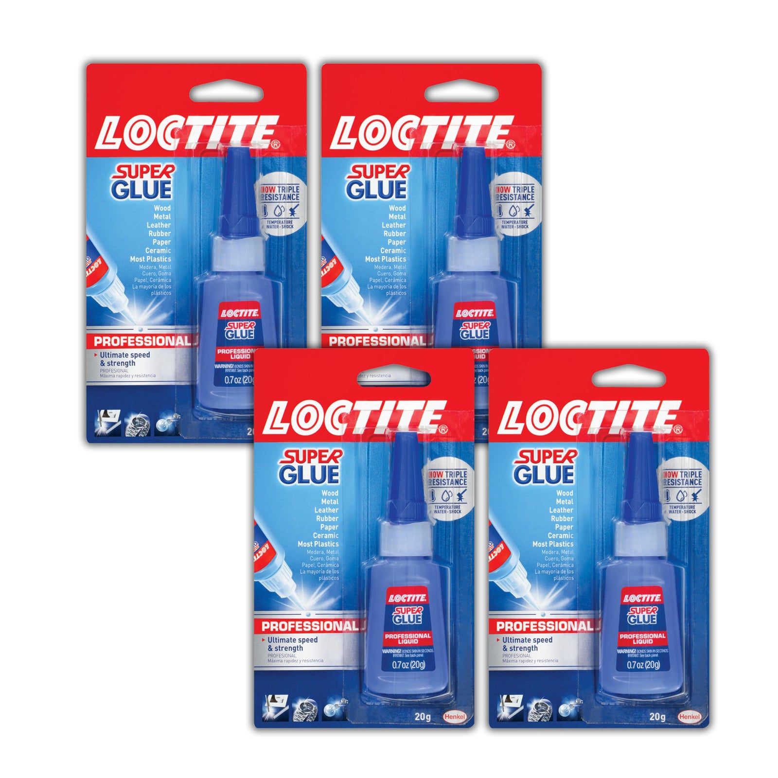 Loctite Super Glue Liquid Professional, Clear, 0.7 fl oz Bottle, 4 Pack - Superglue for Plastic, Wood, Metal, Crafts & Repair, Cyanoacrylate Adhesive Instant Glue, Quick Dry