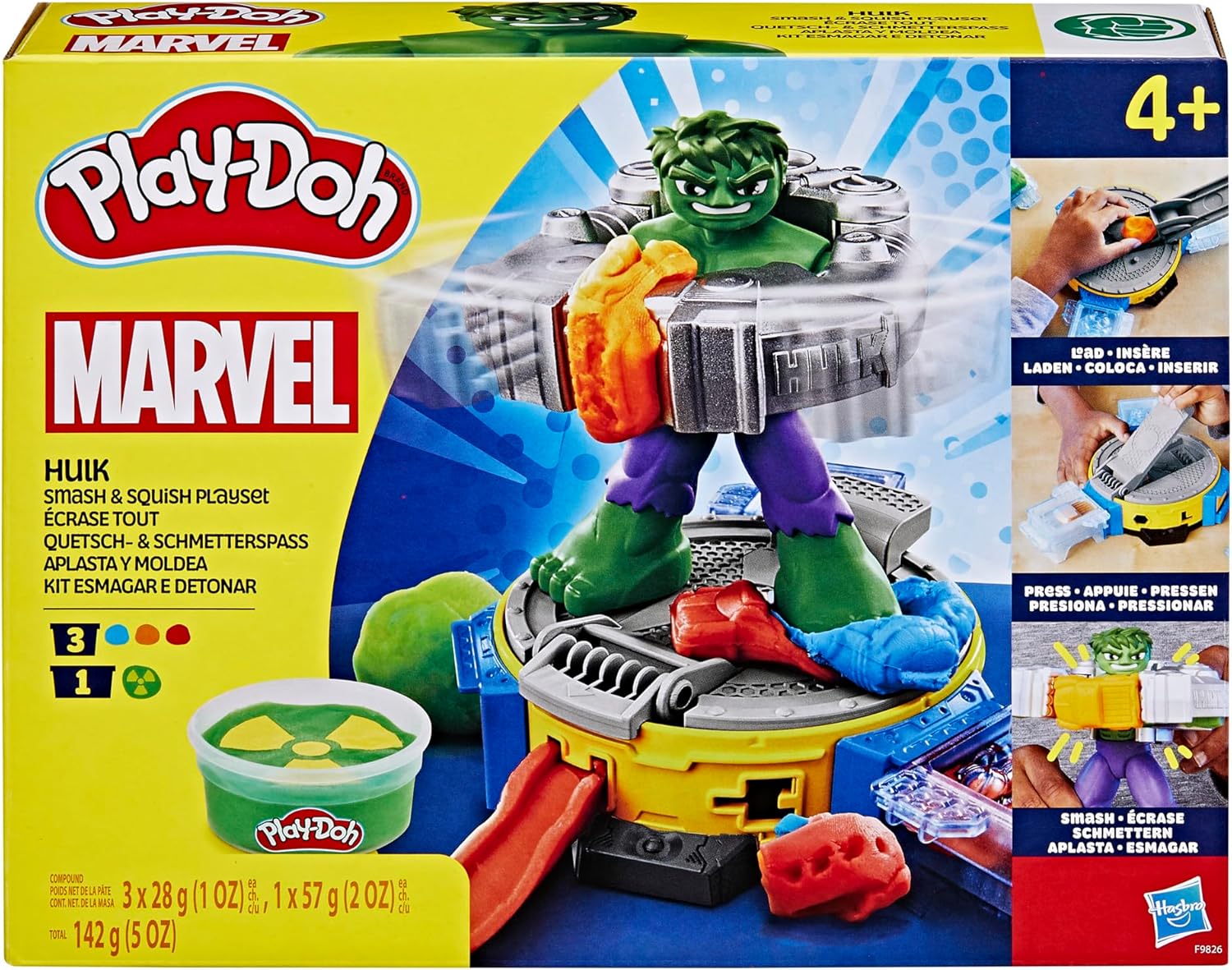 Play-Doh Marvel Hulk Smash & Squish Kids Playset with Bendy Action Figure and Accessories, Imagination Toys for Boys and Girls 4 and Up