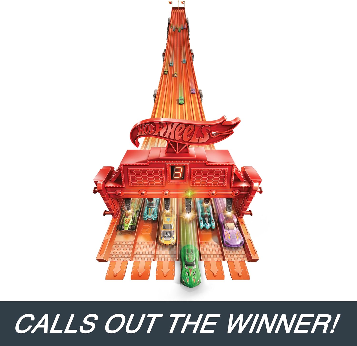 Bundle of Hot Wheels Toy Car Track Set Super 6-Lane Raceway, 8ft Track, 6 1:64 Scale Cars + Hot Wheels Easter Egg Fillers Set of 20 1:64 Scale Toy Cars & Trucks, Collectible Vehicles (Styles May Vary)