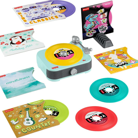 Fisher-Price Musical Toy Deluxe Rockin’ Record Player Pretend Turntable with 6 Albums for Preschool Play Plus Bonus Exclusive Holiday Album Kids Ages 3+ Years (Amazon Exclusive)