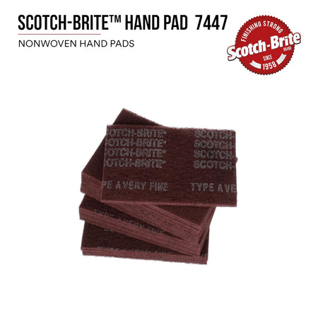 3M Scotch-Brite General Purpose 7447 Hand Pad, Very Fine Grade, 6 in x 9 in, Pack of 20, Aluminum Oxide, Surface Preparation, Scuffing, Blending, Cleaning, Maroon