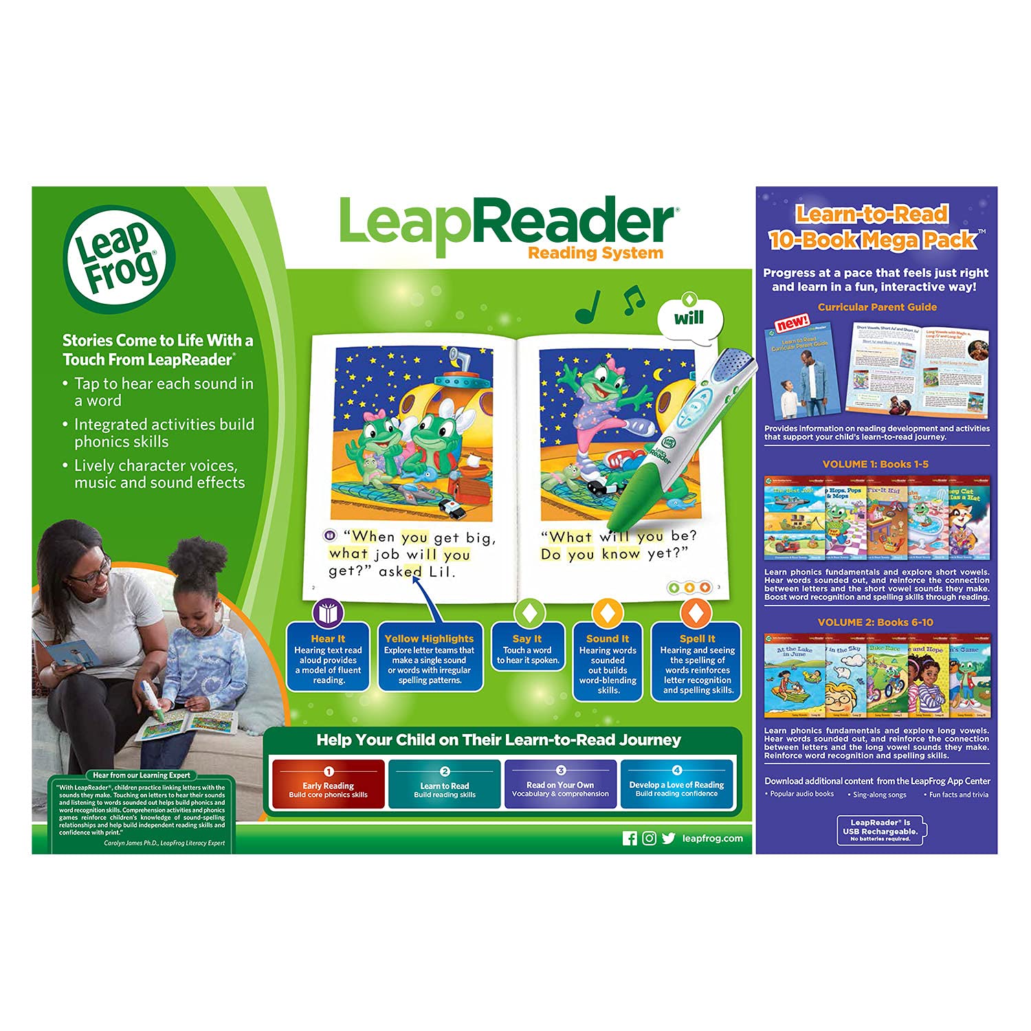 LeapFrog LeapReader System Learn-to-Read 10 Book Mega Pack, Pink