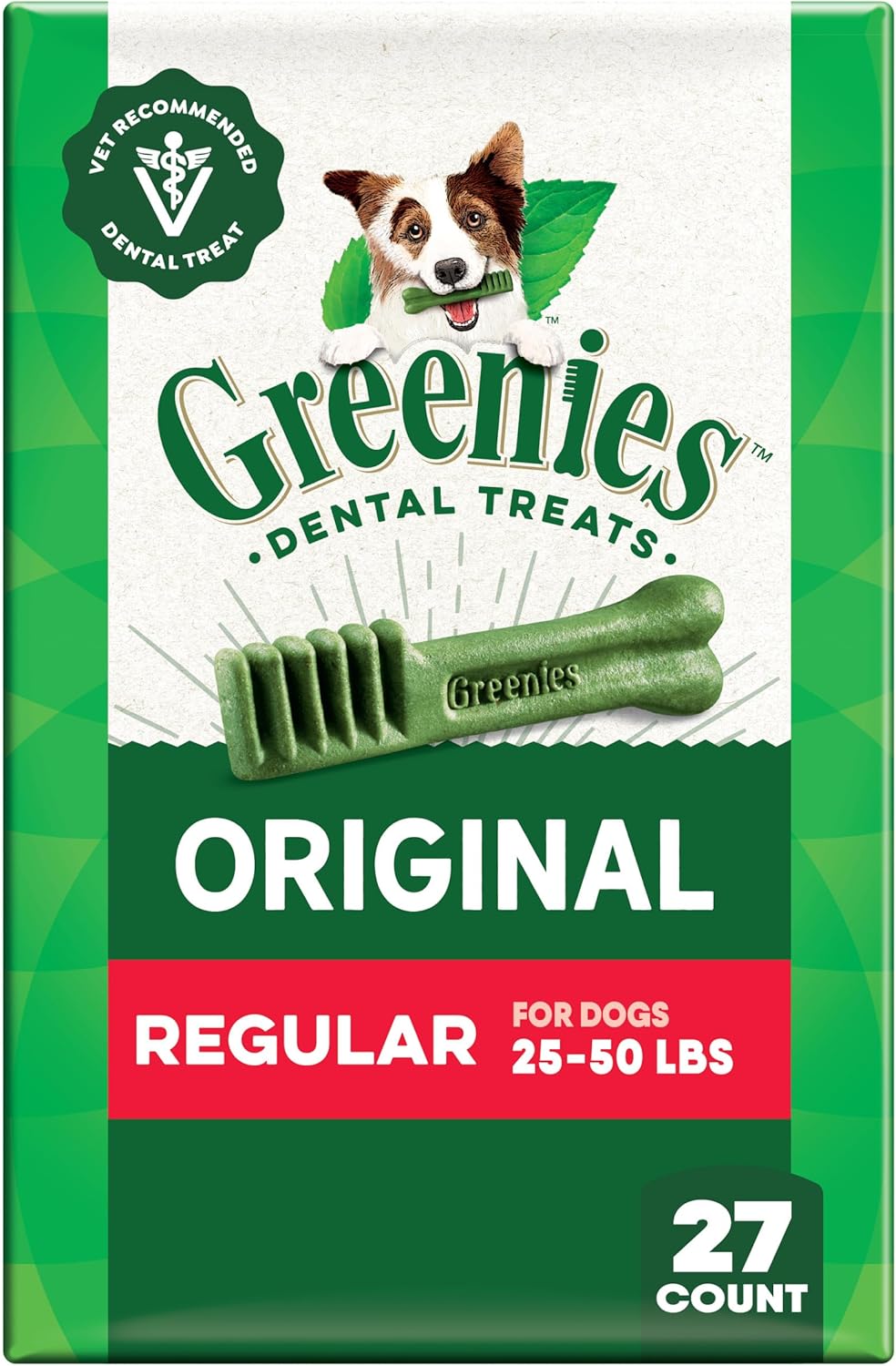 Greenies Veterinarian-Recommended Adult Natural Dental Dog Treats Regular Size, Original Flavor, 3 oz. Pack, 3 Count