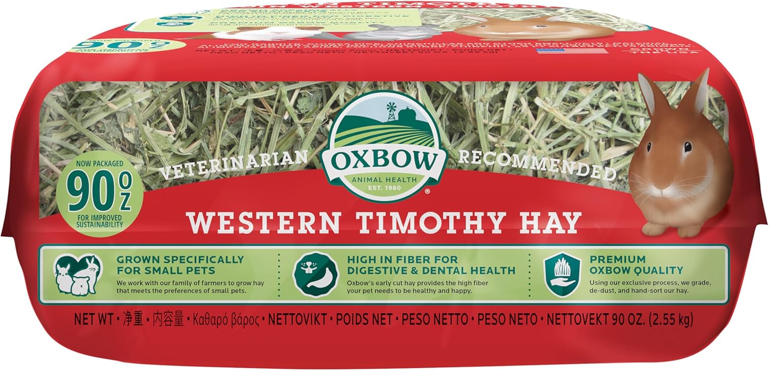 Oxbow Western Timothy Hay, Guinea Pig Hay, Small Pet Bunny Supplies, All Natural Grass for Guinea Pig, Bunny, Chinchilla & Hamster, Oxbow Rabbit Supplies for Bunnies, 90 oz. bag