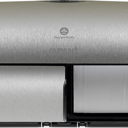 Compact 2-Roll Side-by-Side Coreless High-Capacity Toilet Paper Dispenser by GP PRO (Georgia-Pacific), Faux Stainless, 56796A, 1 Dispenser