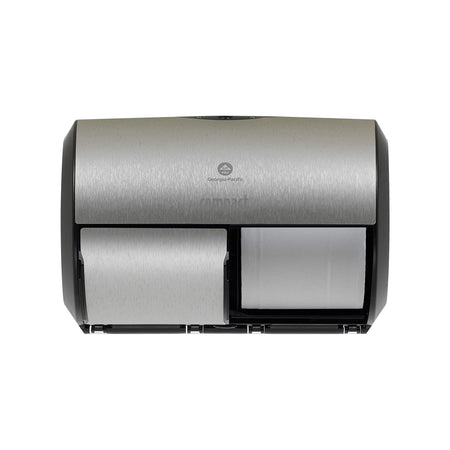 Georgia-Pacific Compact 2-Roll Side-by-Side Coreless High-Capacity Toilet Paper Dispenser by GP PRO (Georgia-Pacific), Stainless, 56798, 10.120" W x 6.750" D x 7.120" H, Stainless Steel