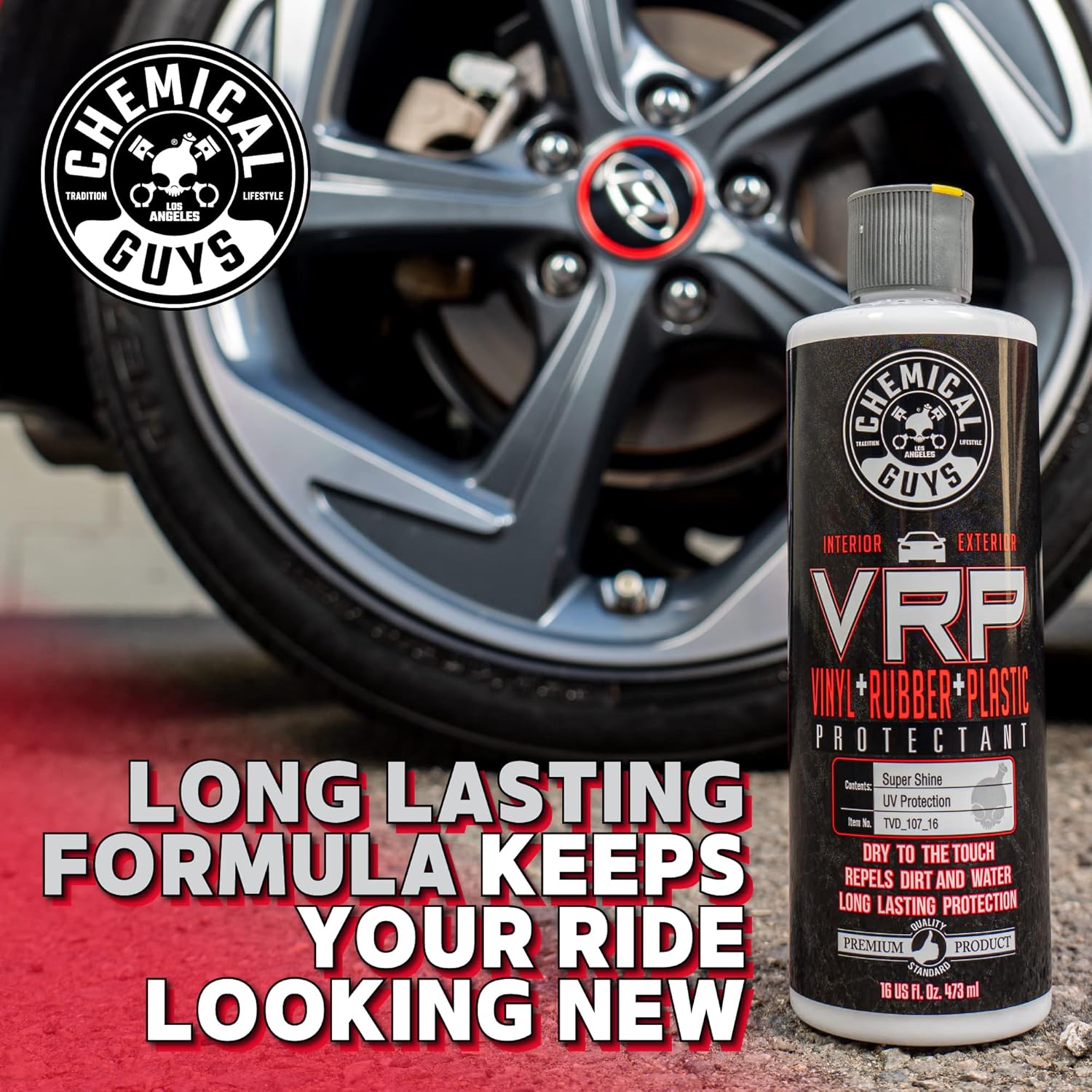 Chemical Guys VRP Vinyl, Rubber, and Plastic Dressing - Tire Dressing, Non-Greasy, Dry-to-the-Touch Shine for Tires, Trim, and More, Safe for Cars, Trucks, SUVs, RVs & More - 16 oz