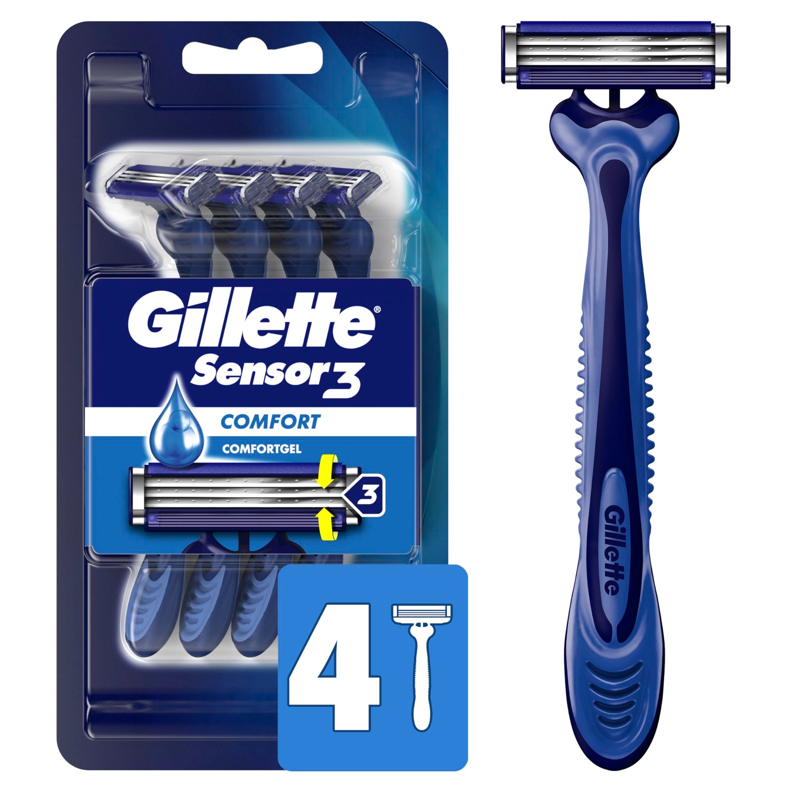 Gillette Sensor3 Comfort, 8 Count | Disposable | For Men | Lubrastrip | Pack of 2