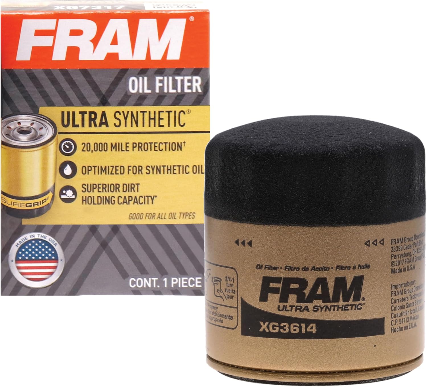 FRAM Ultra Synthetic XG3614 20K Mile Change Automotive Replacement Engine Oil Filter for Synthetic Oil Changes, Premium Vehicle Engine Protection Oil Filter for Select Vehicle Model Years