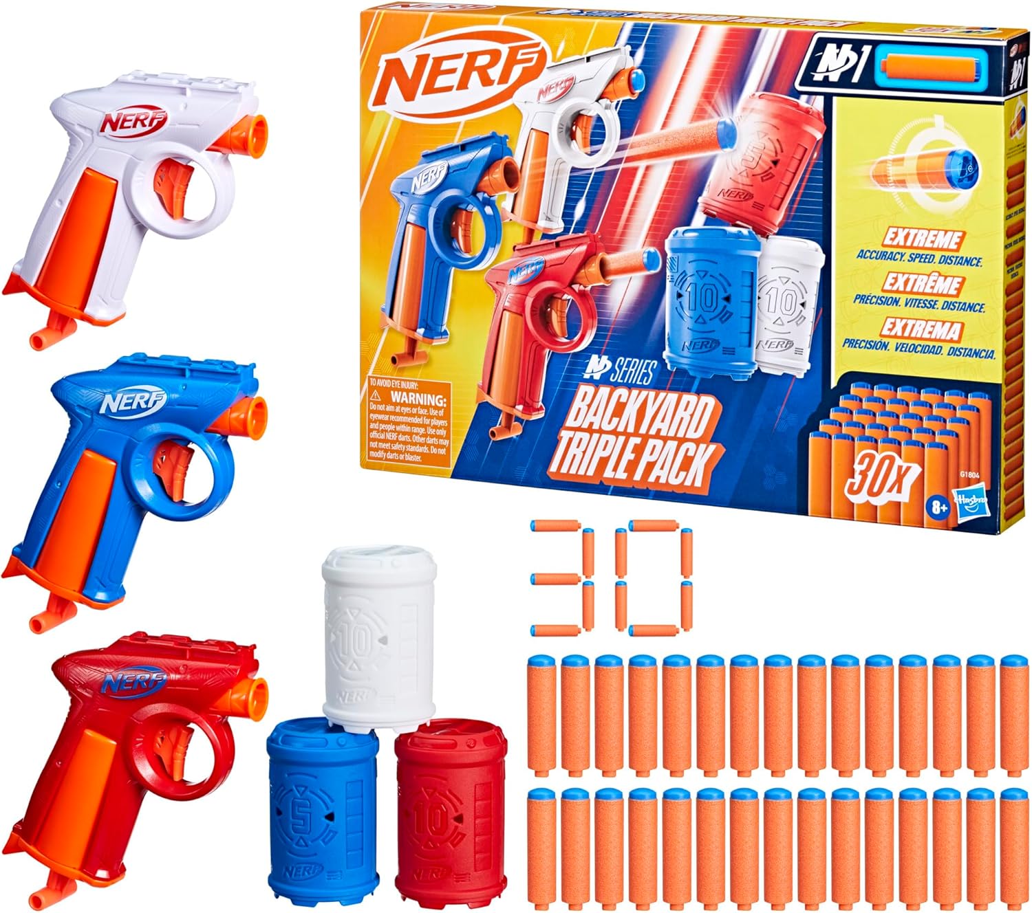 Nerf N Series Backyard Triple Pack, Includes 3 Flex Blasters, 3 Targets, 30 N1 Darts, Christimas Stocking Stuffer Gifts, Ages 8+ (Amazon Exclusive)