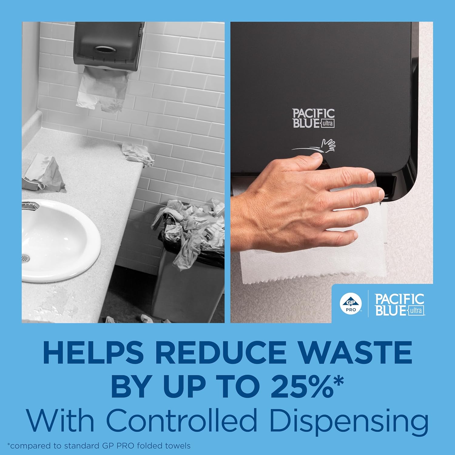 Pacific Blue Ultra 8" High-Capacity Automated Touchless Paper Towel Dispenser Starter Kit by GP PRO (Georgia-Pacific), Black Dispenser (59590) 1 White Towel Roll (26491)