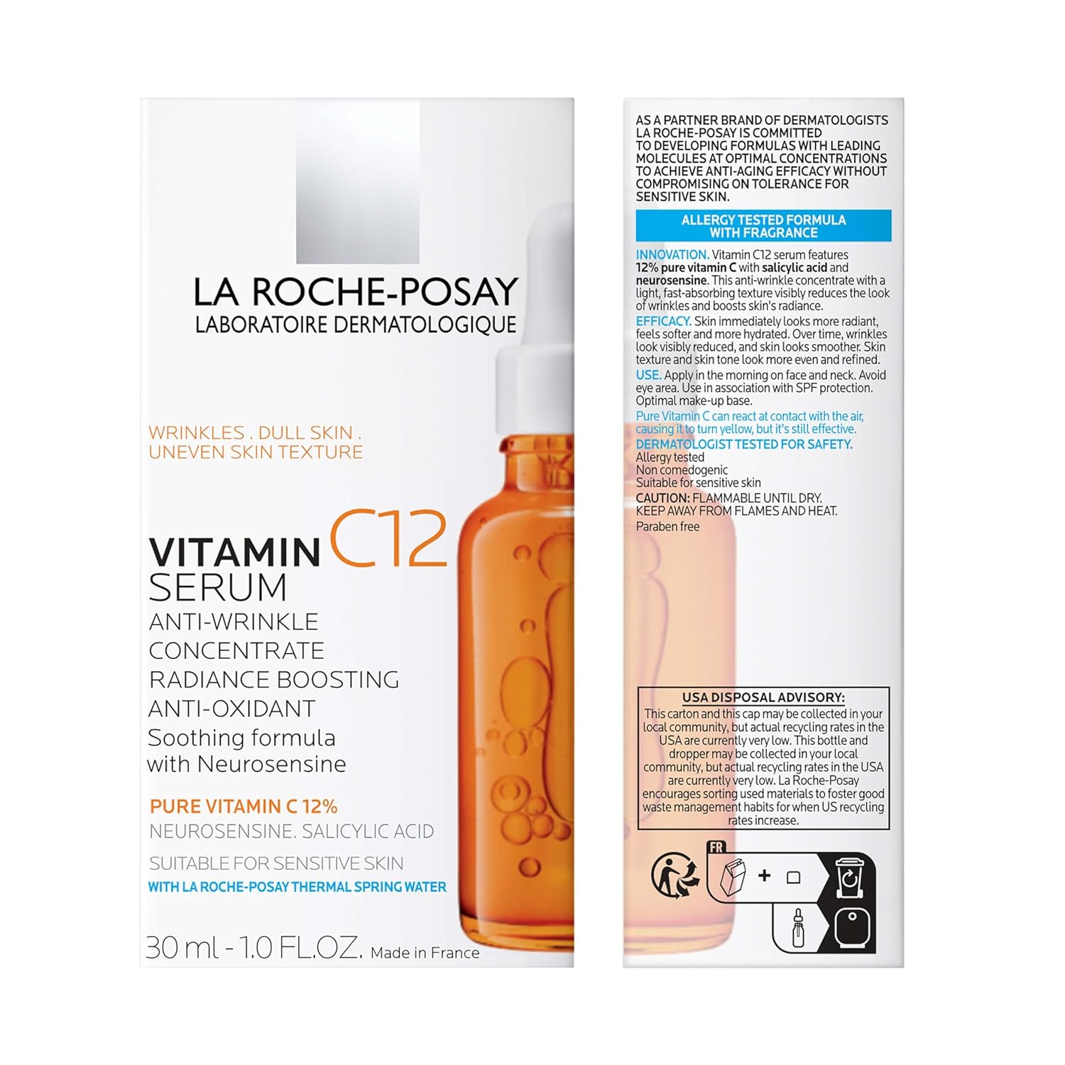 La Roche-Posay Pure 12% Vitamin C Serum For Face With Hyaluronic Acid & Salicylic Acid, Hydrating Face Serum, Boost Radiance & Reduce Wrinkles, 2 Formulas for Normal or Oily Skin Control