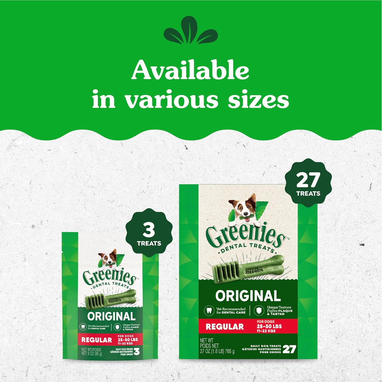 Greenies Veterinarian-Recommended Adult Natural Dental Dog Treats Regular Size, Original Flavor, 3 oz. Pack, 3 Count